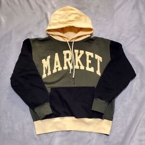 Market Men's Green Yellow Color Block Streetwear Hoodie Size Small
